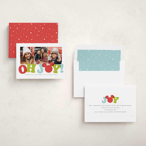 This is a carnival holiday photo cards with standard by Lea Delaveris called disney's mickey oh joy printing on recycled smooth signature in standard