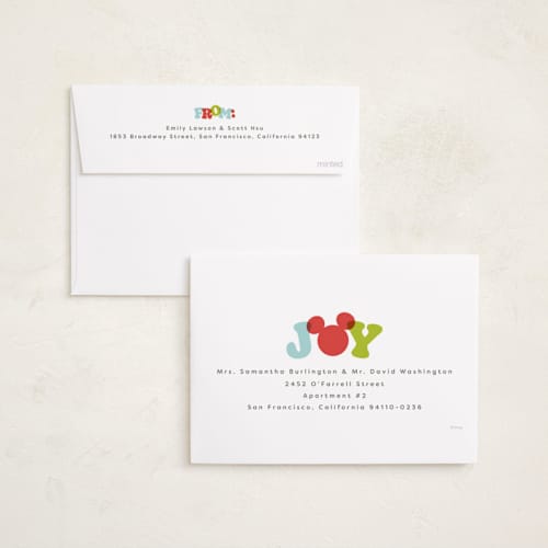 This is a carnival holiday photo cards with standard by Lea Delaveris called disney's mickey oh joy printing on recycled smooth signature in standard