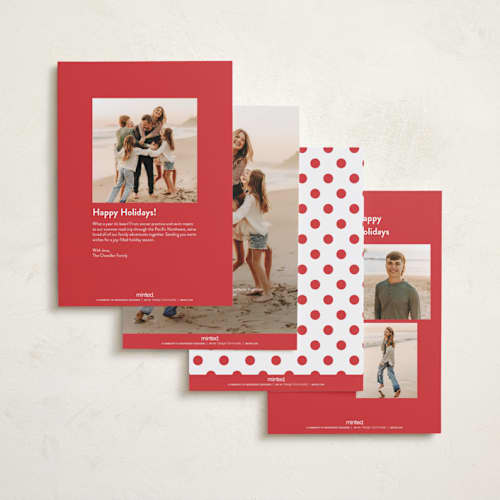 This is a cranberry holiday photo cards with standard by Sara Hicks Malone called b r i g h t printing on recycled smooth signature in standard