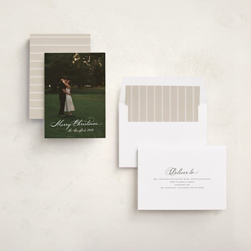 This is a pearl holiday photo cards with standard by Nicole Walsh called formal script printing on recycled smooth signature in standard