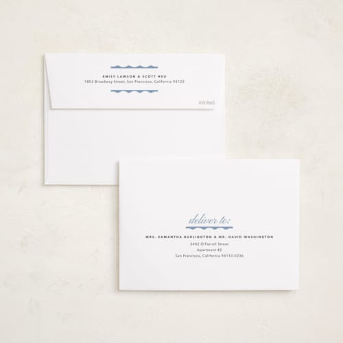 This is a cornflower holiday photo cards with standard by Carrie Moradi called chalet trim printing on recycled smooth signature in standard