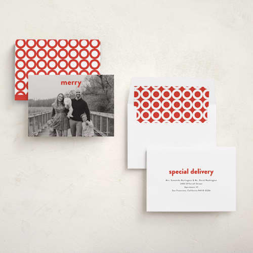 This is a poinsettia holiday photo cards with standard by Up Up Creative called daily printing on recycled smooth signature in standard