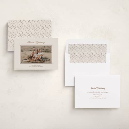 This is a caramel latte holiday photo cards with standard by Blustery August called a golden christmas printing on recycled smooth signature in standard