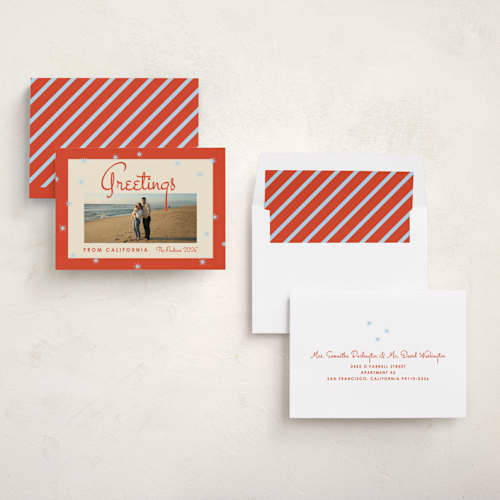 This is a fire holiday photo cards with standard by Inkblot Design called vintage vacay printing on recycled smooth signature in standard