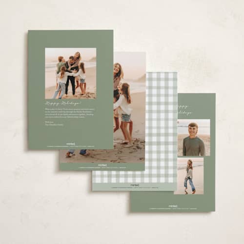 This is a spearmint holiday photo cards with standard by Emily Betts called scallop matted photo printing on recycled smooth signature in standard
