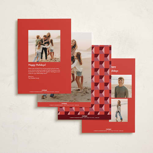 This is a cranberry holiday photo cards with standard by Lindsay Stetson Thompson called colorblock geo printing on recycled smooth signature in standard