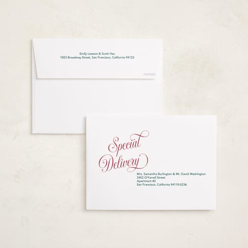 This is a cranberry holiday photo cards with standard by Stacey Day called joyful beauty printing on recycled smooth signature in standard