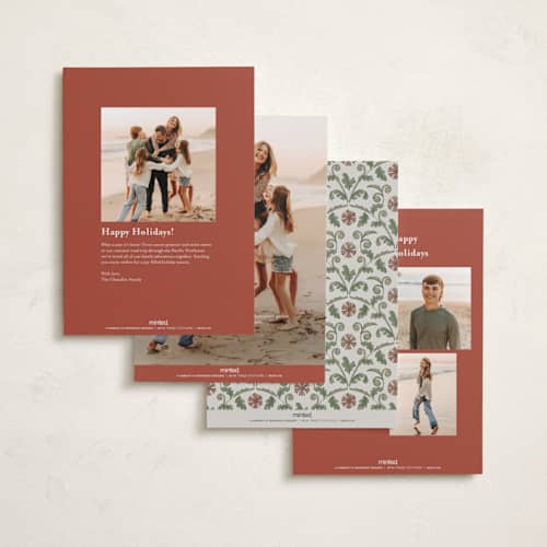 This is a maroon holiday photo cards with standard by Jen Owens called heritage wrap printing on recycled smooth signature in standard