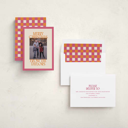 This is a gumdrop holiday photo cards with standard by Ekko Studio called cheerful stack printing on recycled smooth signature in standard