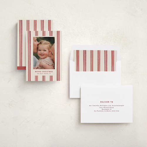 This is a berry holiday photo cards with standard by Christy Hy Lee called painted lines printing on recycled smooth signature in standard
