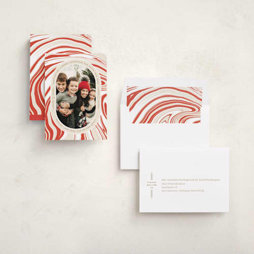 This is a peppermint holiday photo cards with standard by Oscar and Emma - Karly Depew called peppermint flavor printing on recycled smooth signature in standard