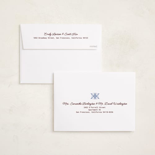 This is a burgundy holiday photo cards with standard by Inkblot Design called cozy checkers printing on recycled smooth signature in standard