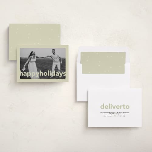 This is a mint holiday photo cards with standard by Lori Wemple called happy holiday frame printing on recycled smooth signature in standard