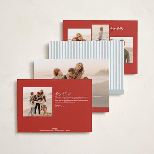 This is a holly berry holiday photo cards with standard by Wildfield Paper Co called laurel border printing on recycled smooth signature in standard