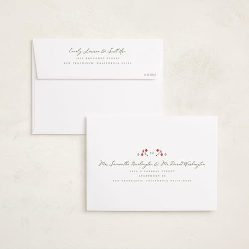 This is a holly berry holiday photo cards with standard by Wildfield Paper Co called laurel border printing on recycled smooth signature in standard