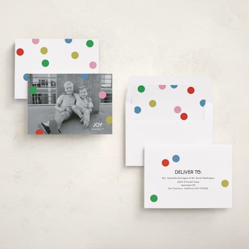 This is a gumdrop holiday photo cards with standard by Morgan Kendall called joie de vivre printing on recycled smooth signature in standard