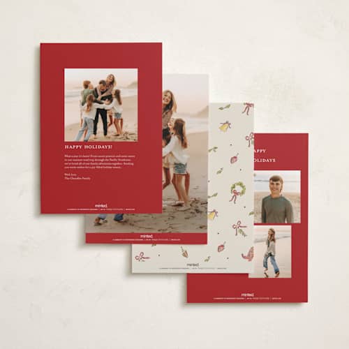 This is a holly berry holiday photo cards with standard by Sarah Rosenthal called homestead cheer printing on recycled smooth signature in standard