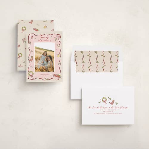 This is a holly berry holiday photo cards with standard by Sarah Rosenthal called homestead cheer printing on recycled smooth signature in standard