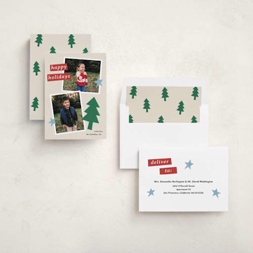 This is a juniper holiday photo cards with standard by Kercia Jane called paper cut cheer printing on recycled smooth signature in standard
