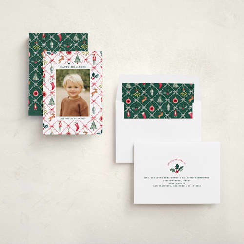 This is a leaf holiday photo cards with standard by Sarah Knight called festive icons printing on recycled smooth signature in standard