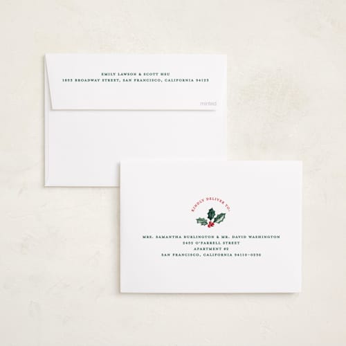 This is a leaf holiday photo cards with standard by Sarah Knight called festive icons printing on recycled smooth signature in standard