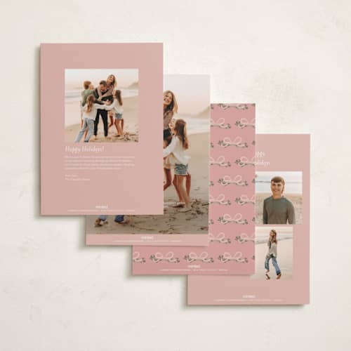 This is a blush holiday photo cards with standard by Itsy Belle Studio called ribbonly frame printing on recycled smooth signature in standard