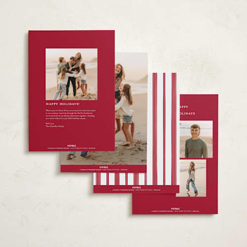 This is a santa holiday photo cards with standard by Everett Paper Goods called greenery swag printing on recycled smooth signature in standard