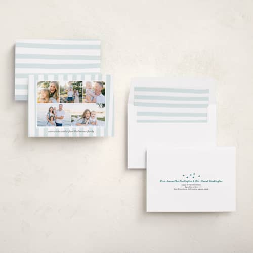 This is a winter sky holiday photo cards with standard by Lindsay Megahed called watercolor stripes printing on recycled smooth signature in standard