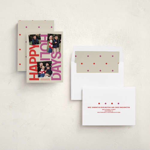 This is a berry holiday photo cards with standard by Inkblot Design called cheer loud printing on recycled smooth signature in standard