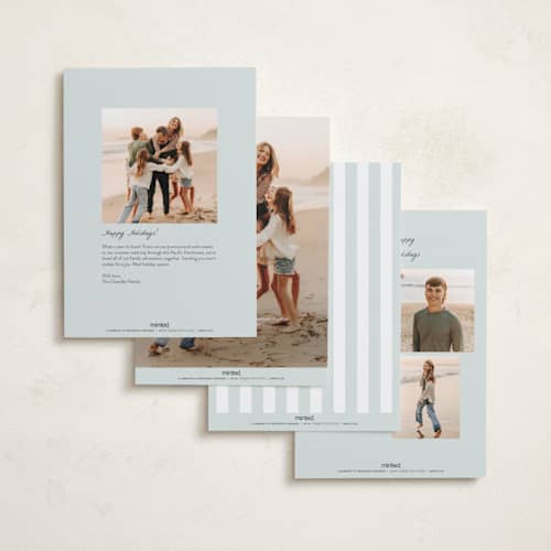 This is a winter mint holiday photo cards with standard by Everett Paper Goods called coastal garland printing on recycled smooth signature in standard