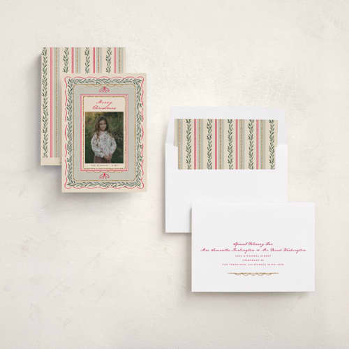 This is a wreath holiday photo cards with standard by Leia Matt called rustic romance printing on recycled smooth signature in standard