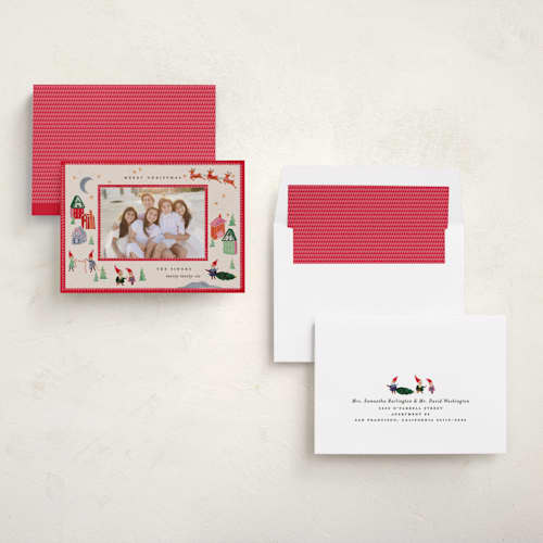This is a santa holiday photo cards with standard by Julie Murray called north pole party printing on recycled smooth signature in standard