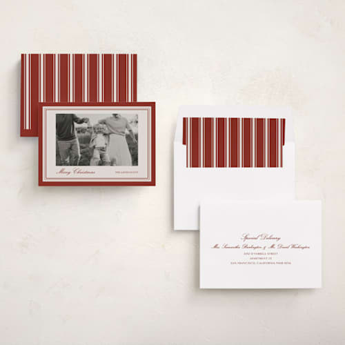 This is a mahogany holiday photo cards with standard by chocomocacino called zensai printing on recycled smooth signature in standard
