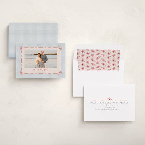 This is a sky holiday photo cards with standard by Tamara Hilje called coastal gingham printing on recycled smooth signature in standard
