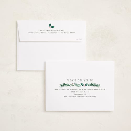 This is a snow holiday photo cards with standard by Hooray Creative called a married christmas printing on recycled smooth signature in standard