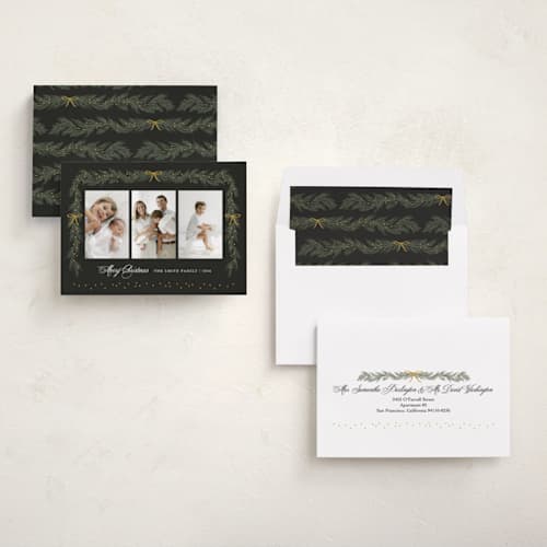 This is a midnight holiday photo cards with standard by Elly called ribbon garland printing on recycled smooth signature in standard
