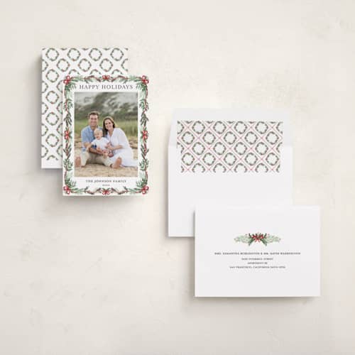 This is a holly holiday photo cards with standard by Angel Walker called traditional christmas printing on recycled smooth signature in standard