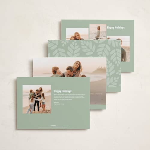 This is a sage holiday photo cards with standard by Mary Kay Garttmeier called new ho ho home printing on recycled smooth signature in standard