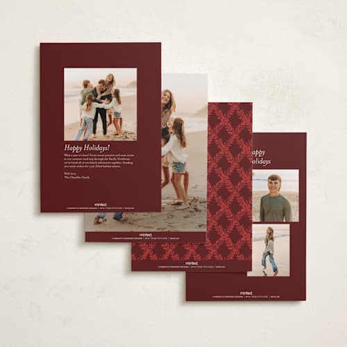 This is a holly berry holiday photo cards with standard by Leah Bisch called holly trellis printing on recycled smooth signature in standard