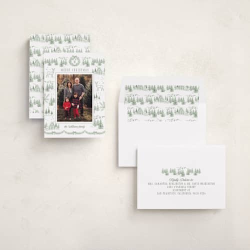 This is a forest holiday photo cards with standard by Petra Kern called winter mountain tale printing on recycled smooth signature in standard