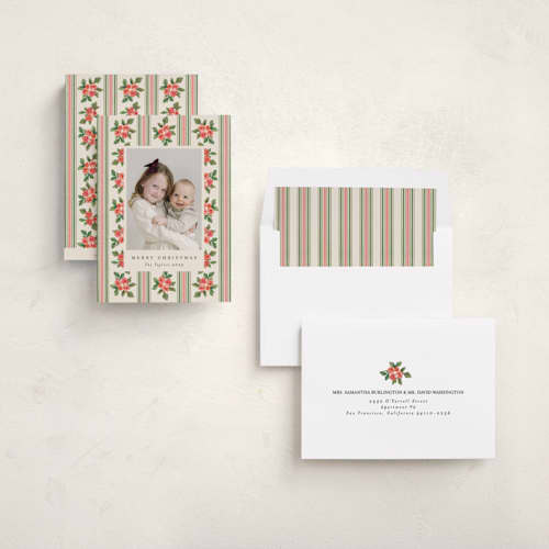 This is a buttercream holiday photo cards with standard by Christy Hy Lee called nostalgic wallpaper printing on recycled smooth signature in standard
