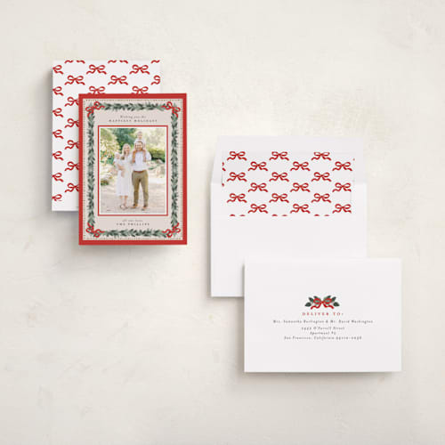 This is a cardinal holiday photo cards with standard by Itsy Belle Studio called sugarpine printing on recycled smooth signature in standard