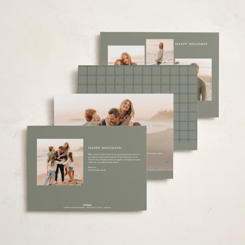 This is a olive holiday photo cards with standard by Kasia Sikorska called embroidered vine printing on recycled smooth signature in standard