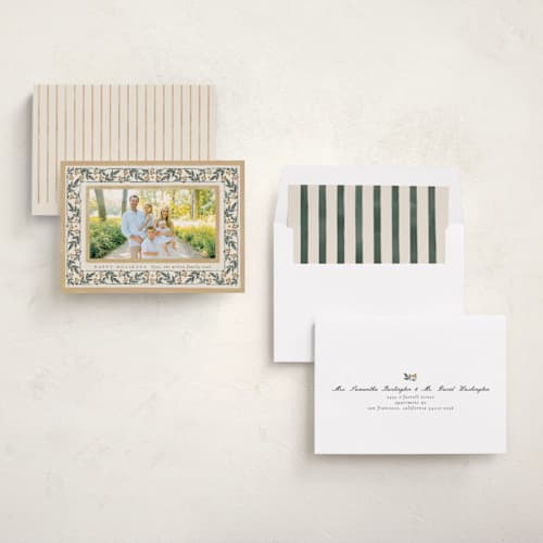 This is a ginger holiday photo cards with standard by Ana de Sousa called botanical heirloom printing on recycled smooth signature in standard