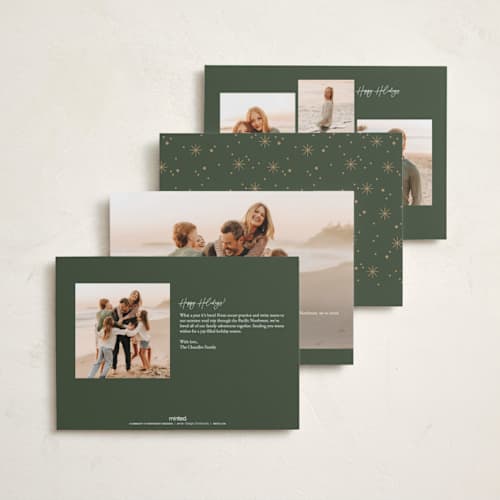 This is a pine holiday photo cards with standard by Robert and Stella called our merry mayhem printing on recycled smooth signature in standard