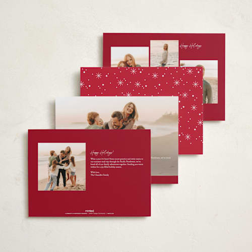 This is a holly berry holiday photo cards with standard by Robert and Stella called our merry mayhem printing on recycled smooth signature in standard