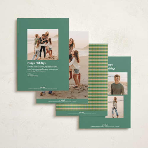 This is a candy holiday photo cards with standard by Kelly Watkins called modern plaid printing on recycled smooth signature in standard