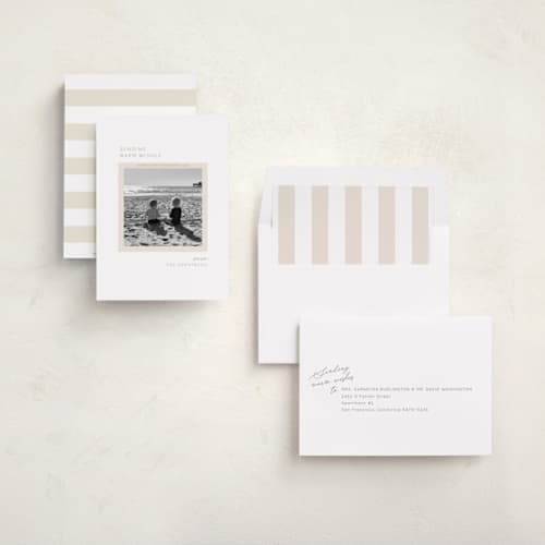 This is a taupe holiday photo cards with standard by Sarah Brown called vacation snapshot printing on recycled smooth signature in standard