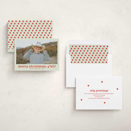This is a succulent holiday photo cards with standard by Megan Davis called pecos printing on recycled smooth signature in standard