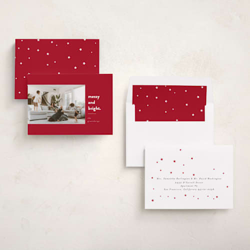 This is a holly berry holiday photo cards with standard by Iveta Angelova called messy & bright printing on recycled smooth signature in standard